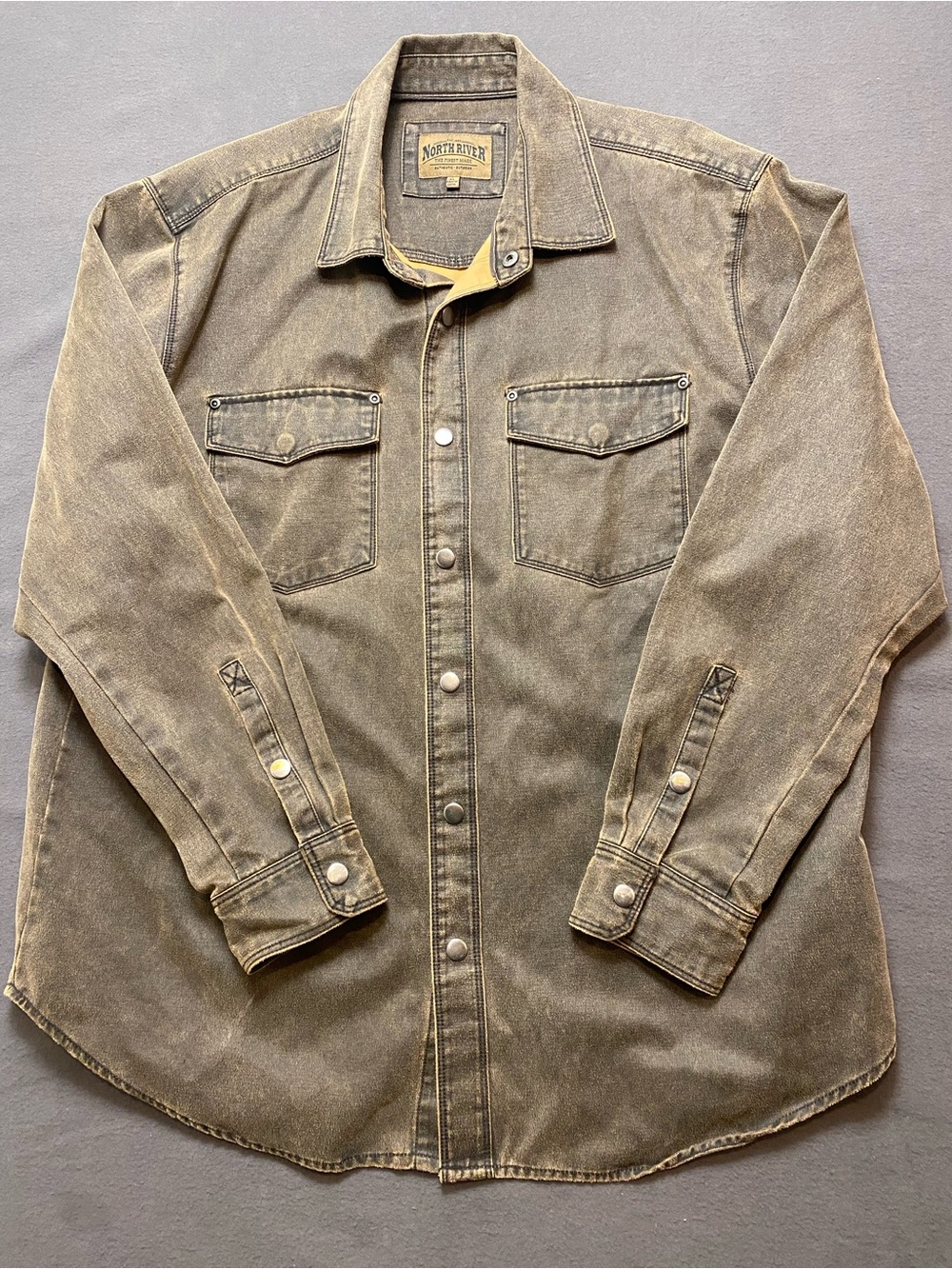 North River Men's Brown Washed Snap Western Short XL